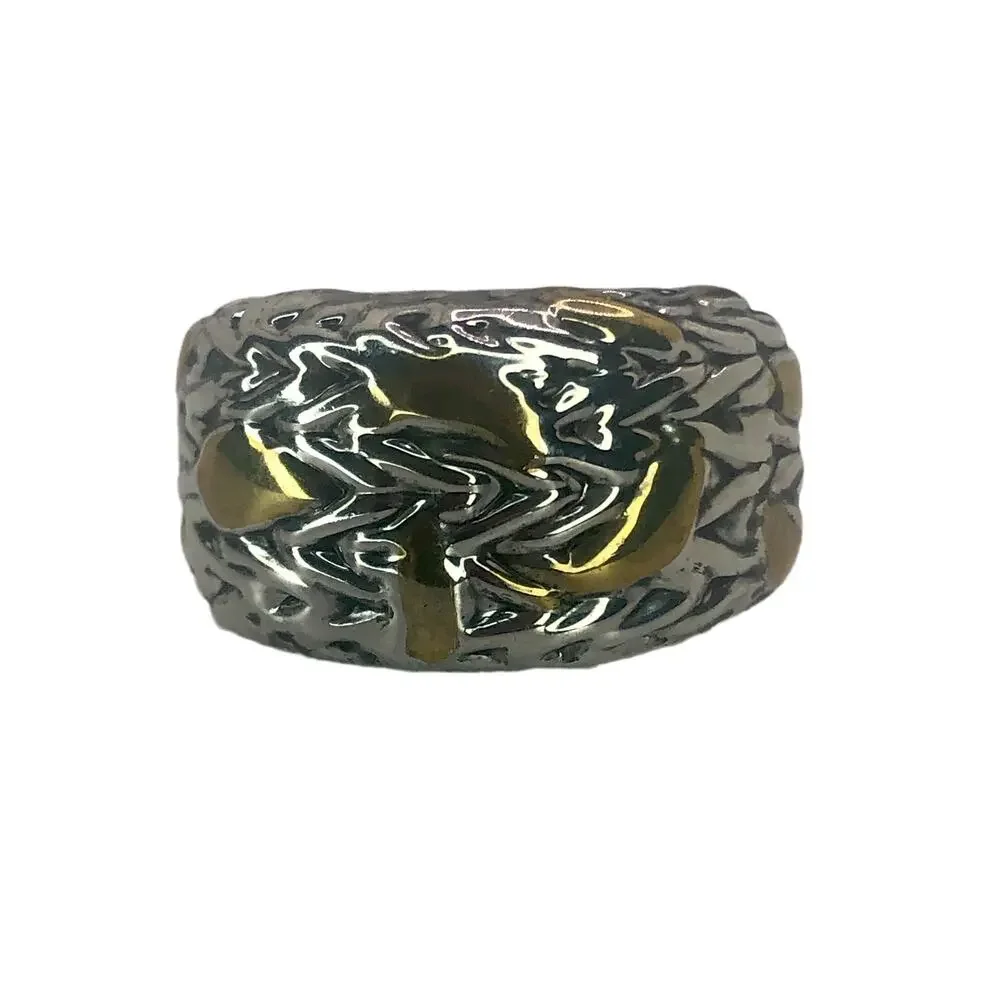 Silver and Gold Abstract Strokes Ring - Size 9